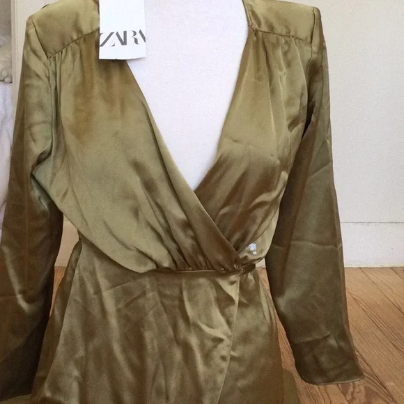 olive green satin wrap dress Olive Amalia Satin Maxi Dress